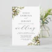 水素朴色オリーブ枝写真結婚の 招待状 (スタンド正面)