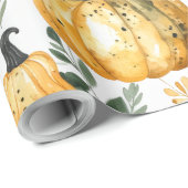 水素朴色オレンジカボチャのパッチ秋 ラッピングペーパー (ロールコーナー)