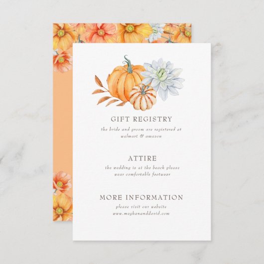 水素朴色オレンジカボチャ秋の結婚式 エンクロージャーカード (正面/裏面)