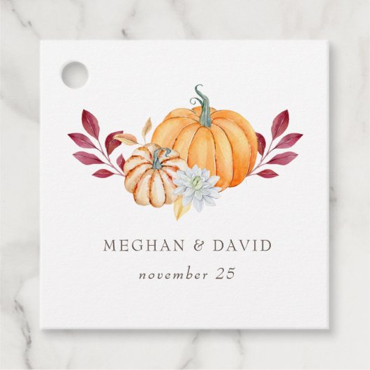水素朴色オレンジカボチャ秋の結婚式 フェイバータグ (正面)