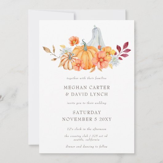 水素朴色オレンジカボチャ秋の結婚式 招待状 (正面)