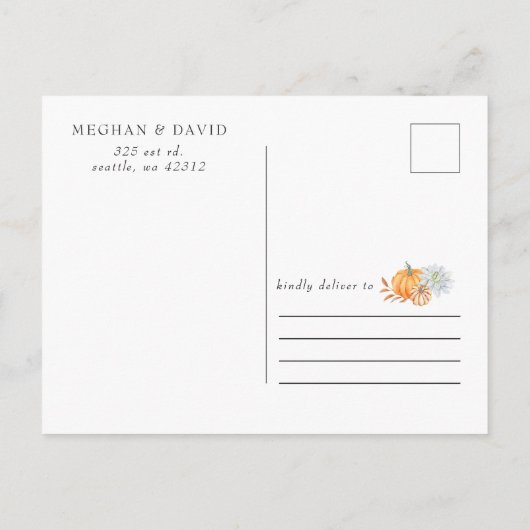 水素朴色オレンジカボチャ秋の結婚式 案内ポストカード (裏面)