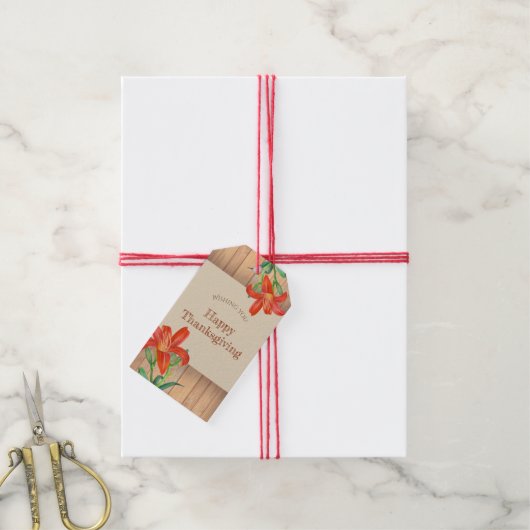 水素朴色オレンジリリーフローラアート ギフトタグ (より糸付き)