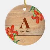 水素朴色オレンジリリーフローラモノグラム セラミックオーナメント (正面)