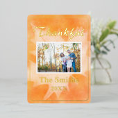 水素朴色オレンジ秋写真感謝祭 箔シーズンカード (立ち正面)