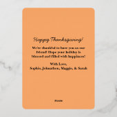 水素朴色オレンジ秋写真感謝祭 箔シーズンカード (裏面)