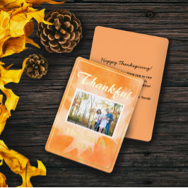 水素朴色オレンジ秋写真感謝祭 箔シーズンカード