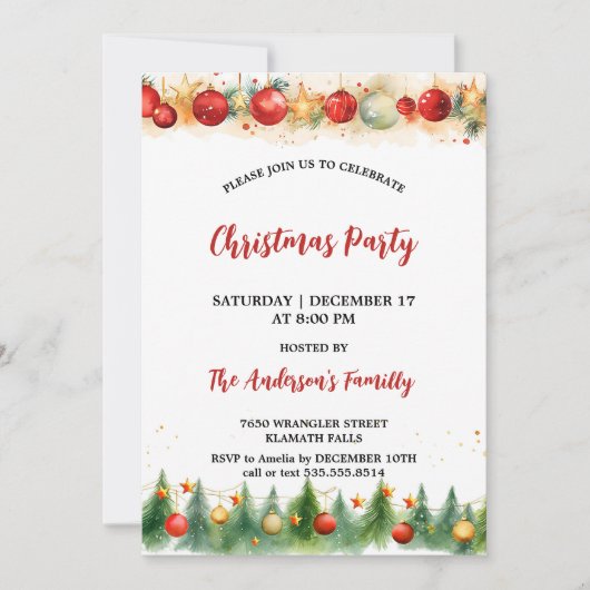 水素朴色オーナメント&パインクリスマスパーティー 招待状 (正面)
