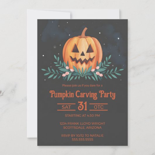 水素朴色カボチャ彫りパーティーハロウィン 招待状 (正面)