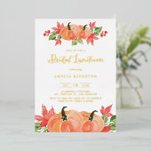 水素朴色カボチャ秋ブライダルルンチョン 箔招待状 (立ち正面)