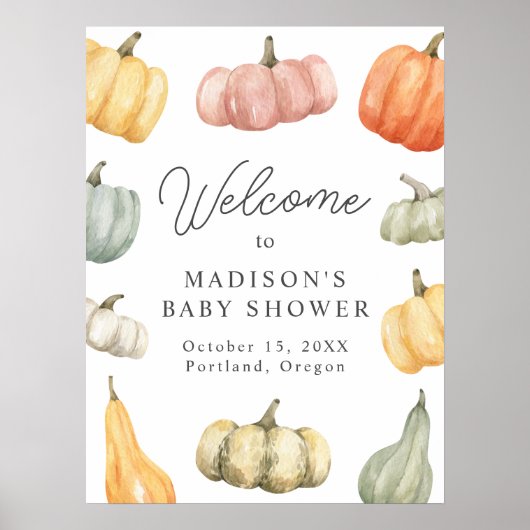 水素朴色カボチャ赤ちゃんシャワーへようこそ ポスター (正面)