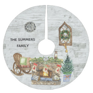 水素朴色カントリークリスマスファームハウス ブラッシュドポリエステルツリースカート