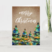 水素朴色クリスマスツリーの雪片 シーズンカード (正面)