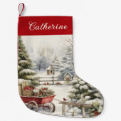 水素朴色クリスマスツリーパーソナライズされた スモールクリスマスストッキング (正面)