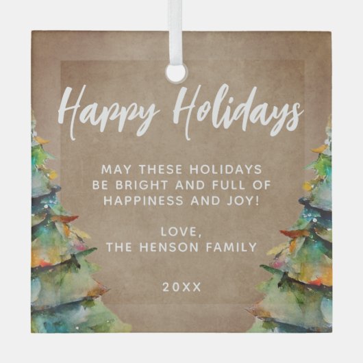 水素朴色クリスマスツリーファミリーホリデー ガラスオーナメント (正面)