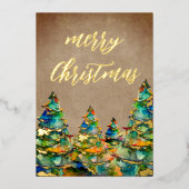 水素朴色クリスマスツリー雪の結晶金ゴールド 箔シーズンカード (正面)