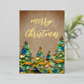 水素朴色クリスマスツリー雪の結晶金ゴールド 箔シーズンカード (立ち正面)