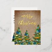 水素朴色クリスマスツリー雪の結晶金ゴールド 箔シーズンポストカード (正面/裏面)