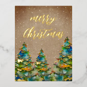 水素朴色クリスマスツリー雪の結晶金ゴールド 箔シーズンポストカード (正面)