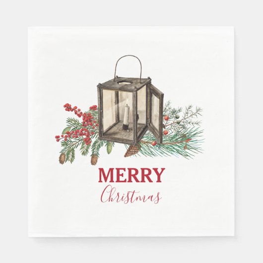 水素朴色クリスマスランタンパインベリー スタンダードランチョンナプキン (正面)