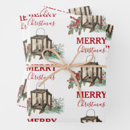 水素朴色クリスマスランタンパインベリー ラッピングペーパーシート