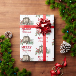 水素朴色クリスマスランタンパインベリー ラッピングペーパー