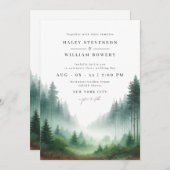水素朴色グリーンフォレストデスティーション結婚ズ 招待状 (正面/裏面)