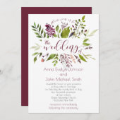 水素朴色グリーンリーベリーつる植物結婚ズ | 招待状 (正面/裏面)