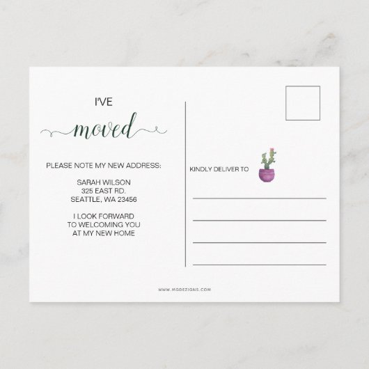 水素朴色サボテンポット移動 案内ポストカード (裏面)