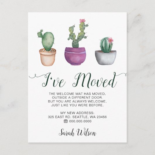 水素朴色サボテンポット移動 案内ポストカード (正面)