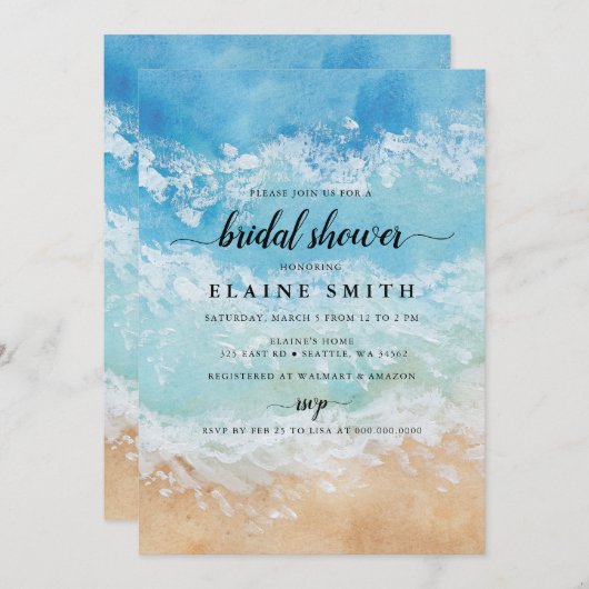 水素朴色サマーシービーチブライダルシャワー 招待状 (正面/裏面)