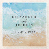 水素朴色サマーシービーチ結婚式 ガラスコースター (正面)