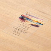 水素朴色サンセットビーチシースケッ結婚プ アクリル招待状 (レイダウン)