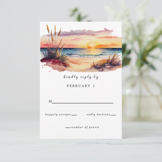 水素朴色サンセットビーチシースケッ結婚プ 出欠カード (スタンド正面)