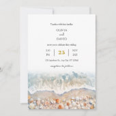 水素朴色シェルホワイトサンディビーチ結婚式 招待状 (正面)