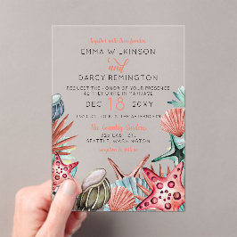 水素朴色シーズヘルスヒトデビーチ結婚式 アクリル招待状