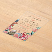 水素朴色シーズヘルスヒトデビーチ結婚式 アクリル招待状 (レイダウン)