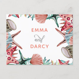 水素朴色シーズヘルスヒトデビーチ結婚式 インビテーションポストカード