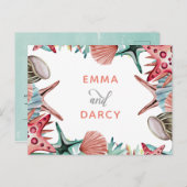 水素朴色シーズヘルスヒトデビーチ結婚式 インビテーションポストカード (正面/裏面)