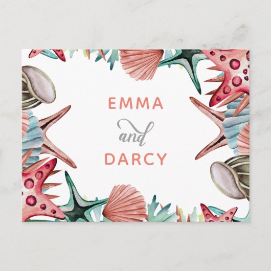 水素朴色シーズヘルスヒトデビーチ結婚式 インビテーションポストカード (正面)