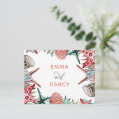 水素朴色シーズヘルスヒトデビーチ結婚式 インビテーションポストカード (スタンド正面)