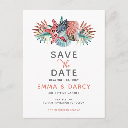 水素朴色シーズヘルスヒトデビーチ結婚式 案内ポストカード (正面)