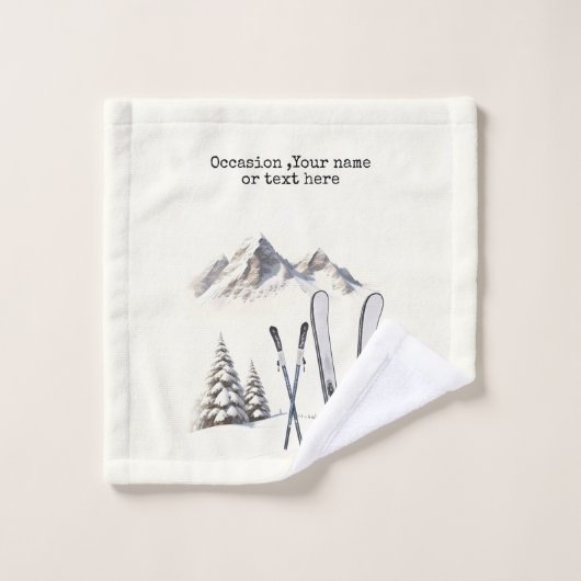 水素朴色スキー雪の木の山冬 ウォッシュタオル (ウォッシュタオル)