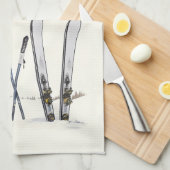 水素朴色スキー雪の木の山冬 キッチンタオル (四つ折り)