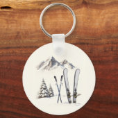 水素朴色スキー雪の木の山冬 キーホルダー (正面)
