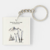 水素朴色スキー雪の木の山冬 キーホルダー (裏面)