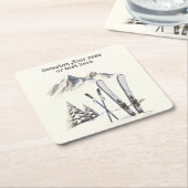 水素朴色スキー雪の木の山冬 スクエアペーパーコースター (アングル)