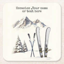 水素朴色スキー雪の木の山冬 スクエアペーパーコースター