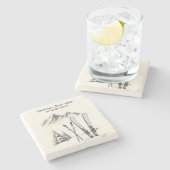 水素朴色スキー雪の木の山冬 ストーンコースター (横)