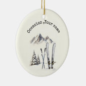 水素朴色スキー雪の木の山冬 セラミックオーナメント (右)